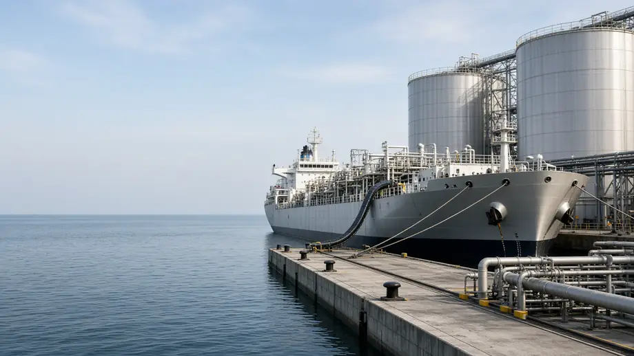 A bulk tanker loading at a commodity terminal